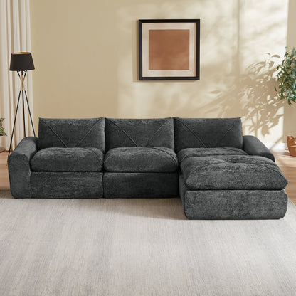 Sofa Modern Chenille Dark Gray 4 Seat Built-In Footrest 119 In
