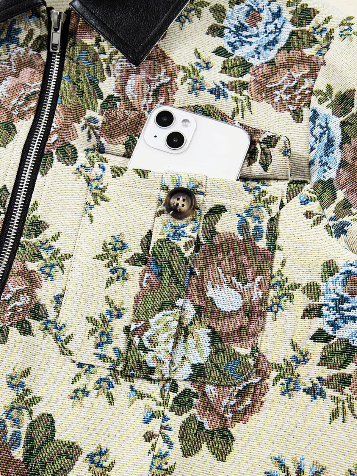Floral Print Zip Up Contrast Collared Jacket