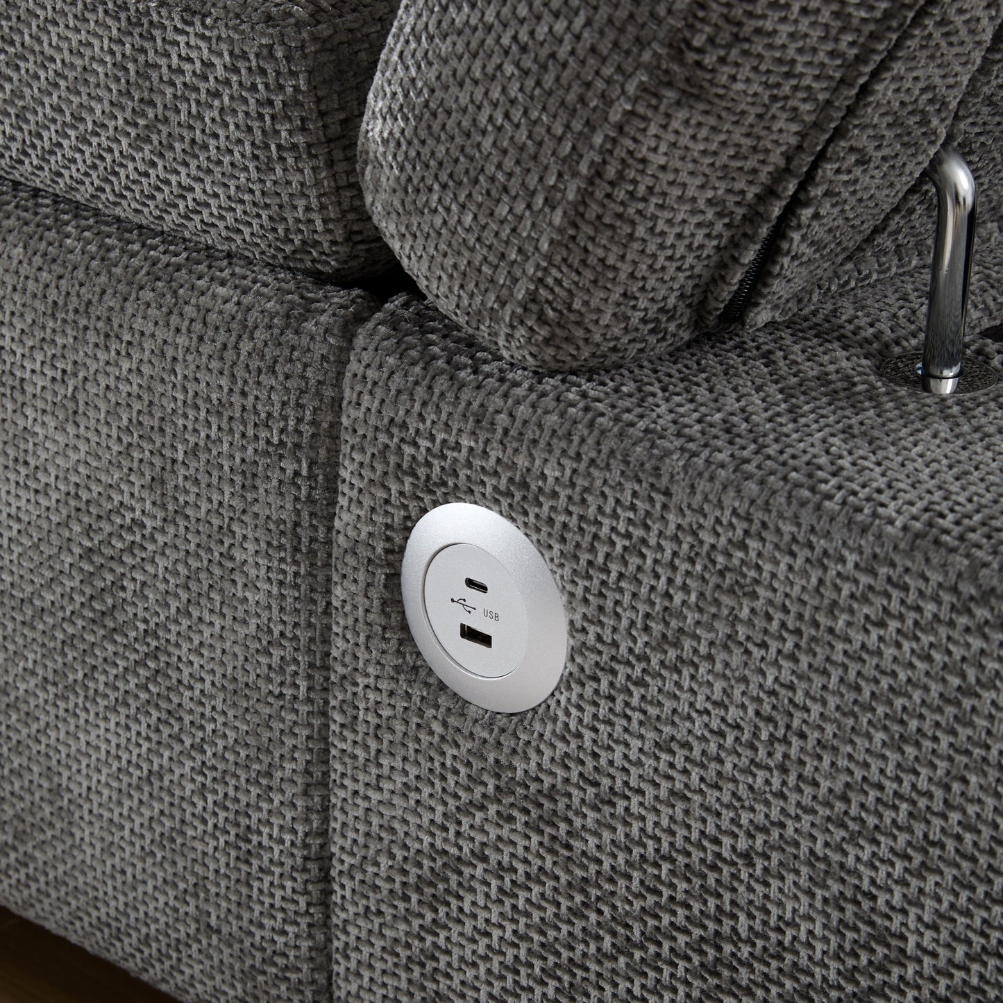 Sofa Bed L-Shape Chenille Gray 6 Seat Pull-Out USB Ports 107 In