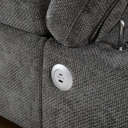Sofa Bed L-Shape Chenille Gray 6 Seat Pull-Out USB Ports 107 In