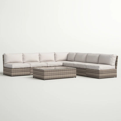 Outdoor Patio Set HDPE Wicker Mixed Gray 6 Piece Fully Assembled