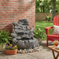 4-Tier Concrete Rock Waterfall Fountain with LED Lights | 20.8" Outdoor Garden Fountain with Adjustable Flow
