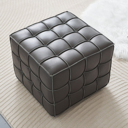 17.32 Inch Quality Leather Tufted Square Ottoman Footstool, Grey