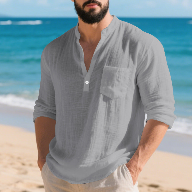 American Style Linen Long-sleeved Men's T-shirt