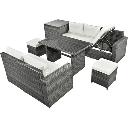 Outdoor 6-Piece All Weather PE Rattan Sofa Set, Garden Patio Wicker Sectional