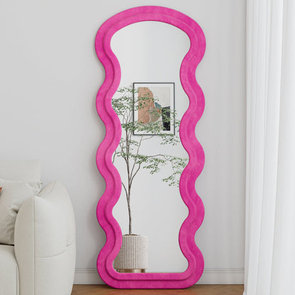 Floor Mirror Full Length Wave Flannel Frame Rose 63x24 In Lean or Hang