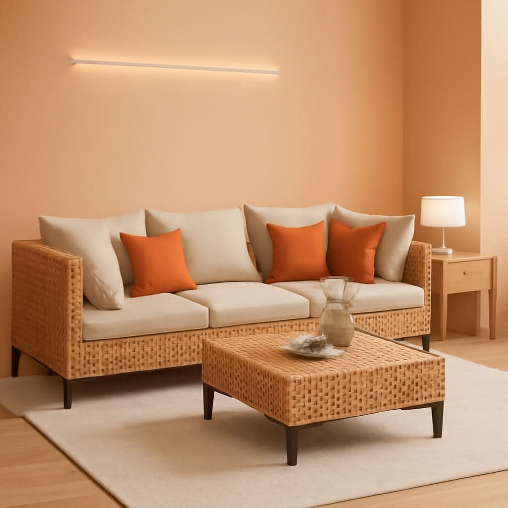 5 Piece Outdoor Patio Set Salmon Orange Wicker Sectional