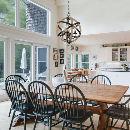 Chandelier Farmhouse 4-Light Rustic Wood Adjustable Kitchen Living