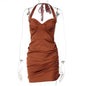 Strapless Lace-up Fit Open-back Ruffled Dress