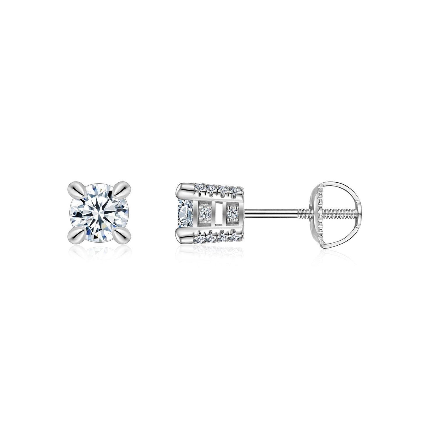 S925 Sterling Silver Moissanite Stud Earrings, 0.5&2ct D-VVS1 4-Prong Basket Pave With Screw Backs, GRA Certificate Gift Box