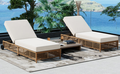Outdoor Lounge Chair, 5-Position Adjustable Rattan Chaise with Cushion and
