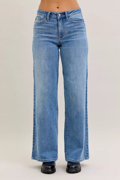 Judy Blue Mid Rise Retro Wide Leg Jeans