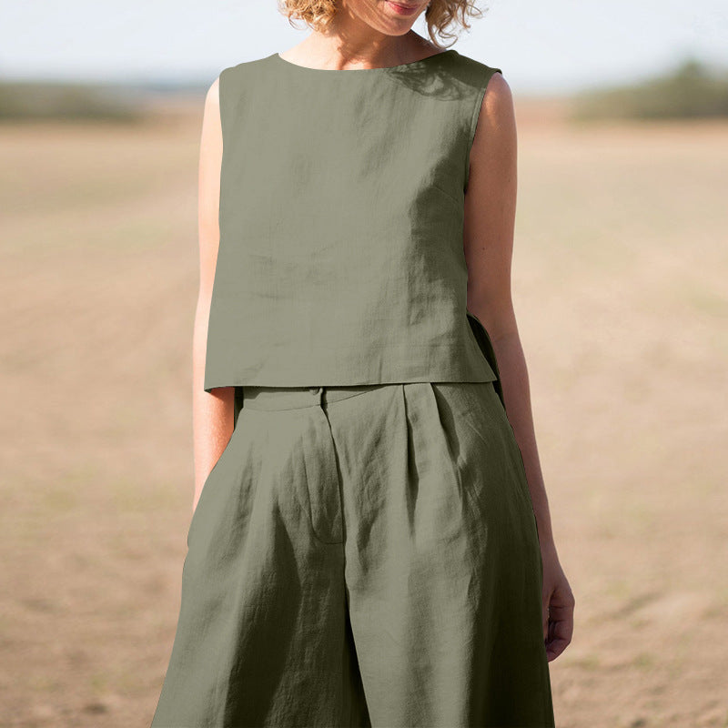 Plus Size Women's Solid Color National Style Retro Pants Suit