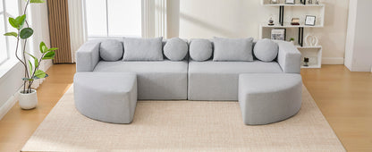 Sectional Sofa U-Shape Modular Boucle Gray 6-Seat Deep Seating 114.9x64.5 In