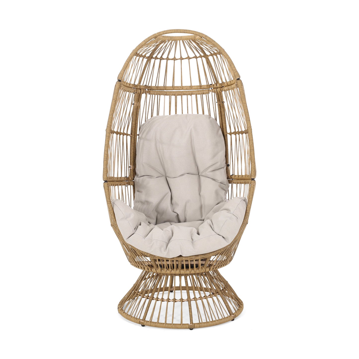 Outdoor Egg Chair PE Rattan Swivel Basket Natural Cushion 30.5in