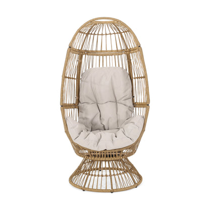 Outdoor Egg Chair PE Rattan Swivel Basket Natural Cushion 30.5in