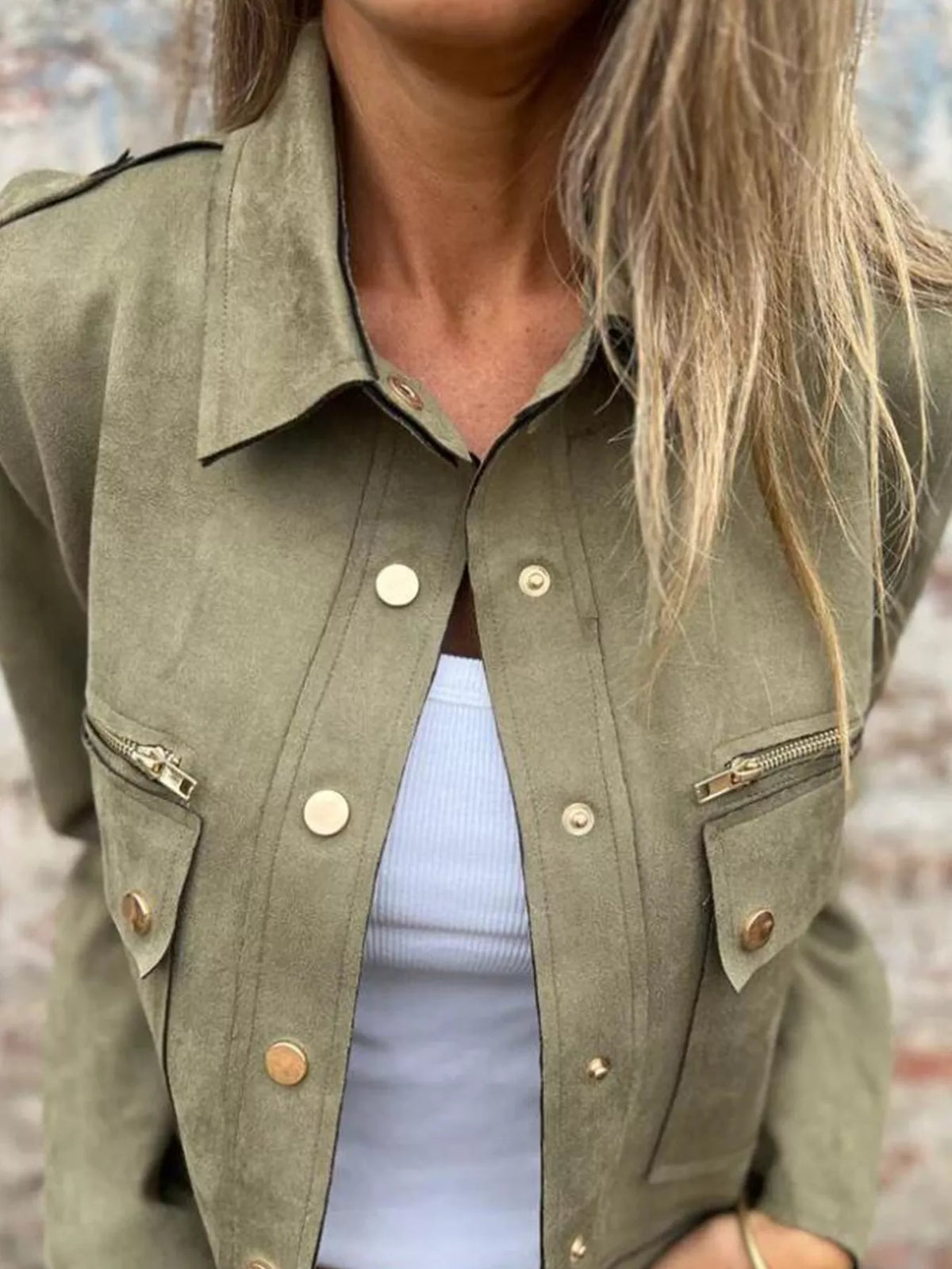 Full Size Snap Down Long Sleeve Jacket Plus Size