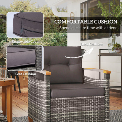 Outdoor Bistro Set PE Rattan Wood Frame Gray 3 Piece