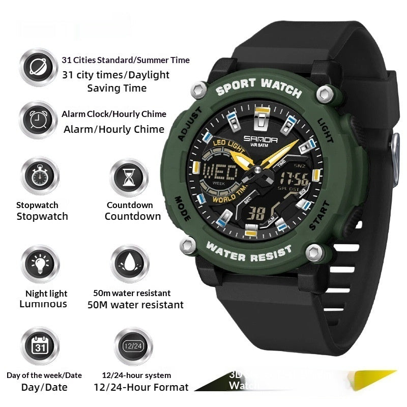 Students Dual-display Luminous Chronograph Watch For Hiking