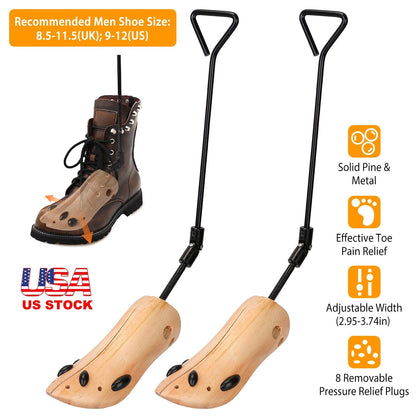 One Pair Boot Stretcher Adjustable Width Shoe Shaper Wooden Boot Widener Expander for Men