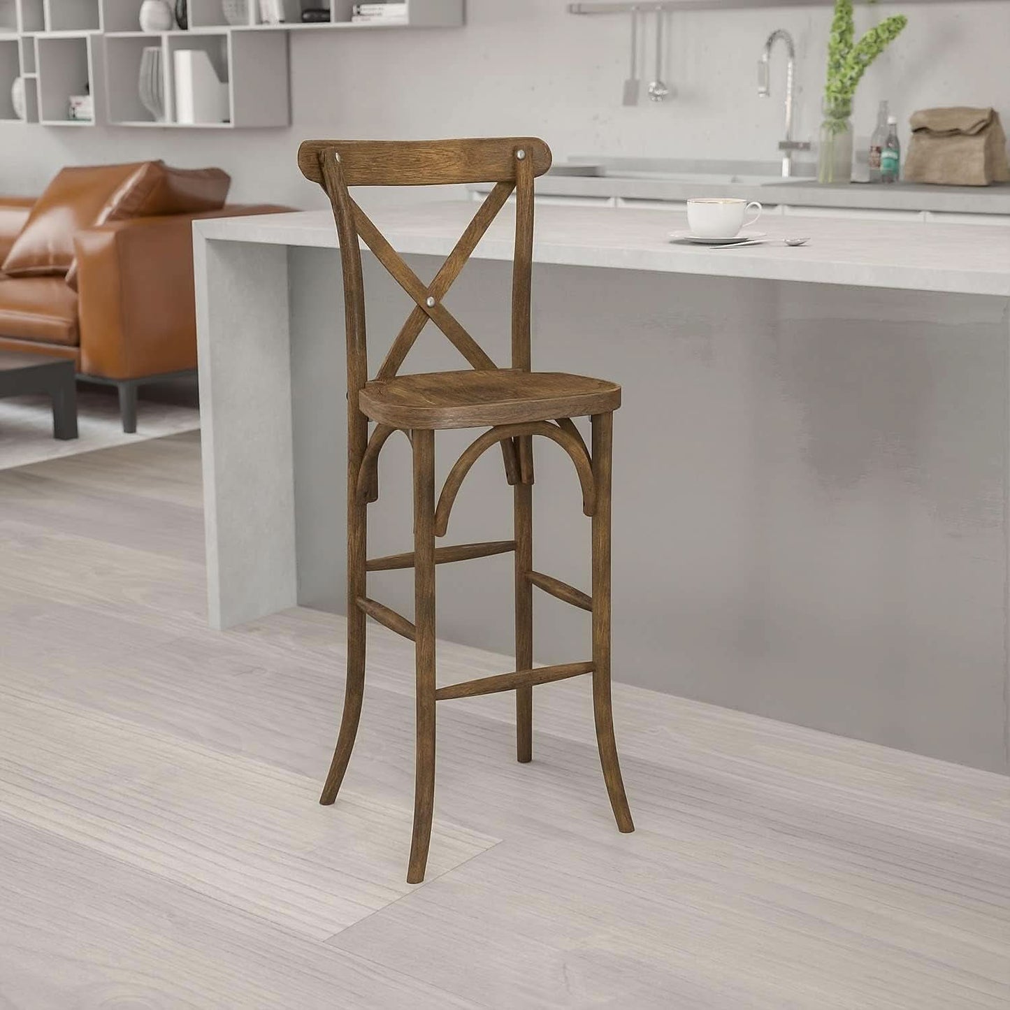 Dark Antique Wood Cross Back Barstools Set of Two