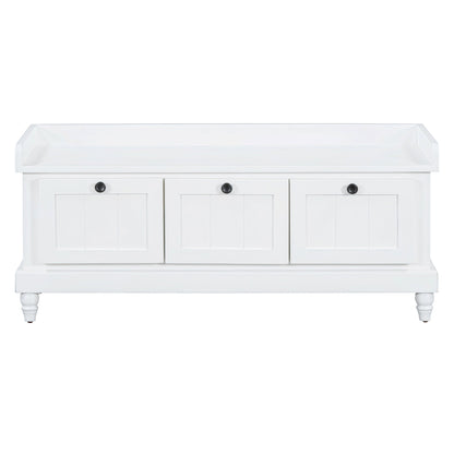 Entry Bench Fluted MDF White Cushioned Seat 3 Drawers 44x16x19