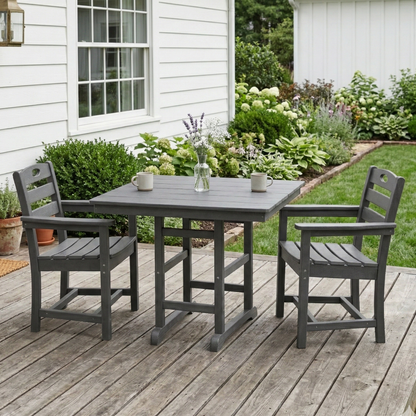 Outdoor Patio Set HDPE Gray 3 Piece Square Table 2 Armchairs Seats 2