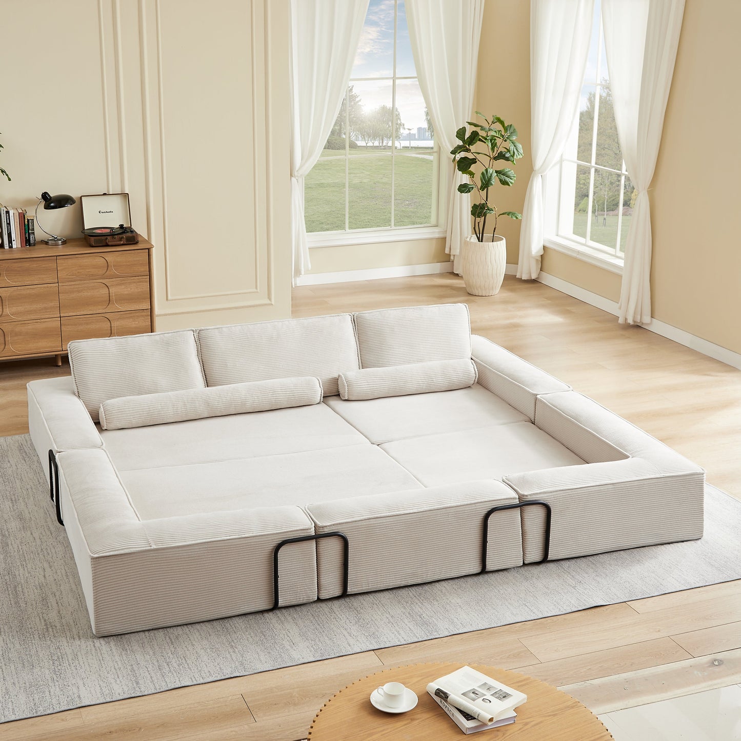 Sectional Sofa Modular Suede Khaki 4 Seat Deep Seat Configurable