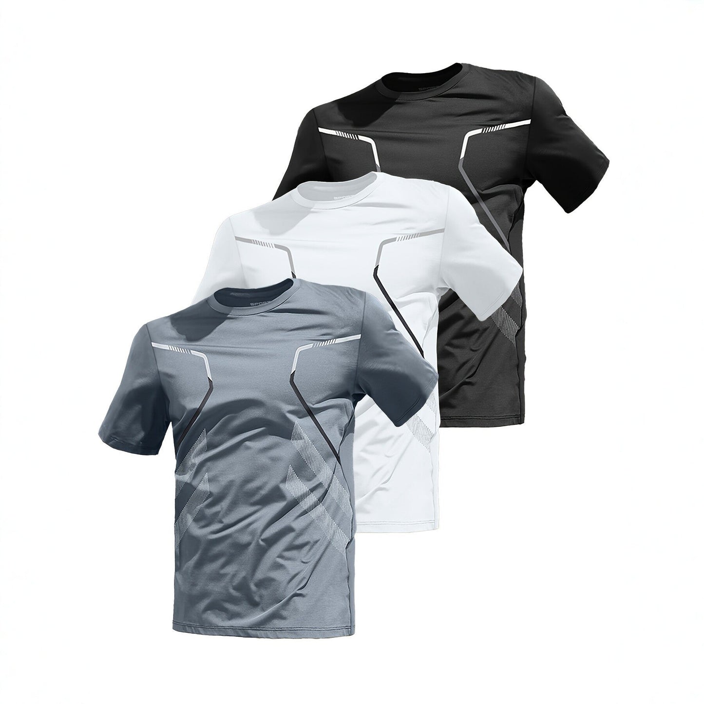 Mens Three-Piece Ice-Silk Quick-Drying Sports Short-Sleeve Top Set