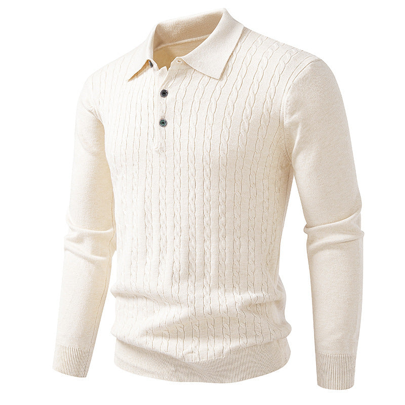 Twist-knit Cardigan Solid-color Lapel-neck Knit Sweater