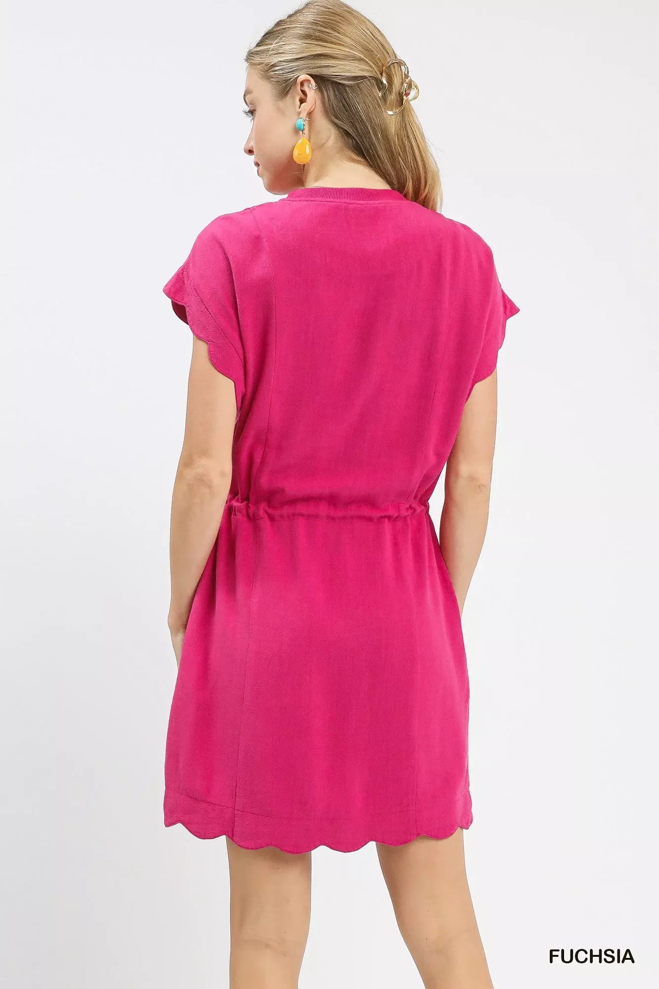 Umgee Linen Blend Scallop Hem Mini Dress