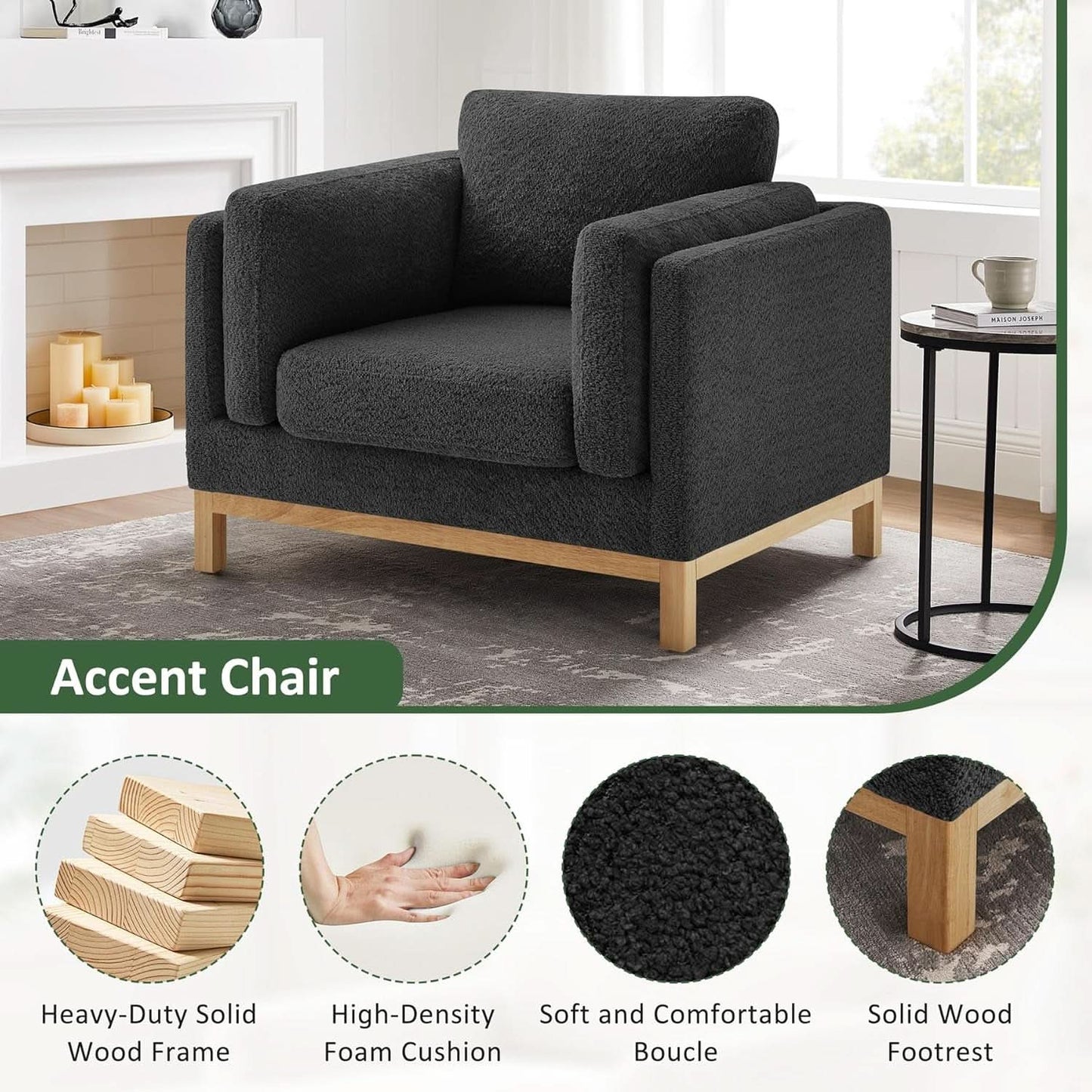 Oversized Accent Chair Dark Grey Upholstered Armchair