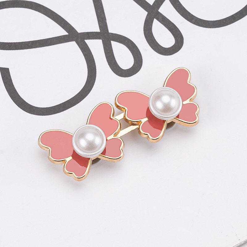 Pearl butterfly waist buckle-pink-alloy-1 pair