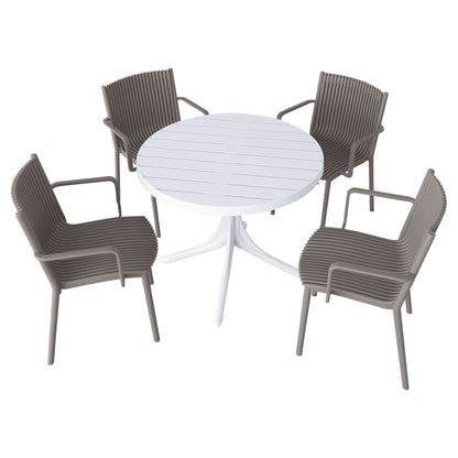 4 Modern Stackable Plastic Armchair Matched With Round Table