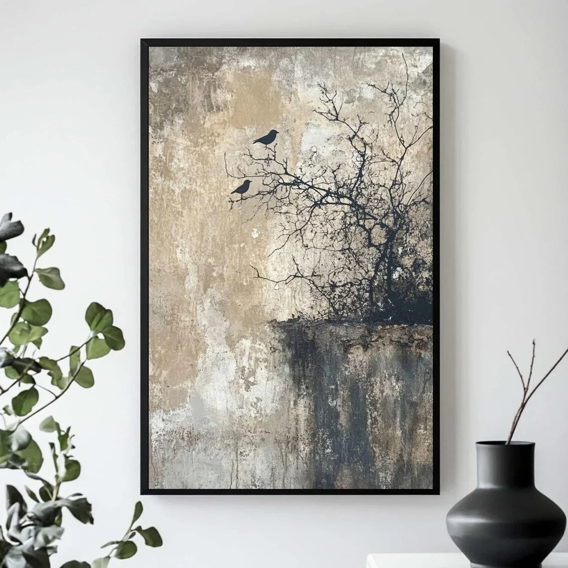 Tranquil Wabi‑Sabi Bird Wall Art – Textured Nature Print