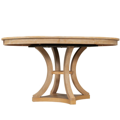 5-Piece Retro Functional Dining Table Set Extendable Round Table and 4