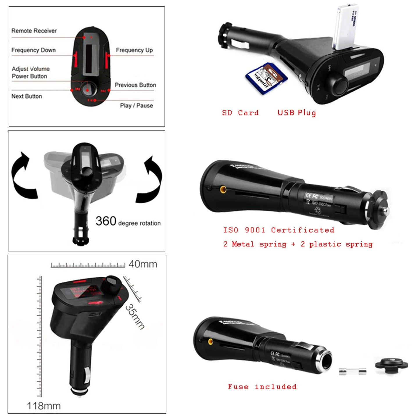 Car MP3 Player FM Transmitter with USB, SD, LCD & Remote