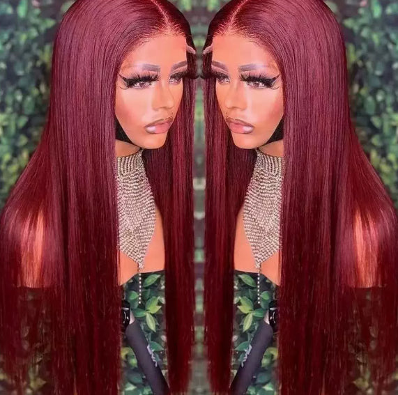 Full Headgear Long Straight Front Lace Wig Smooth Hair