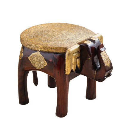 The Majestic Elephant: Handcrafted Wood & Brass Stool