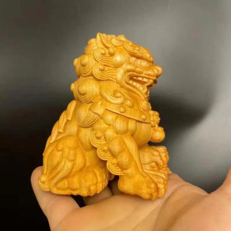 Solid Wood Carving Decorative Ornaments Of Forbidden City Lion ，Handmade，Home Lucky Mascot， Chinese Characteristic Animal Statue