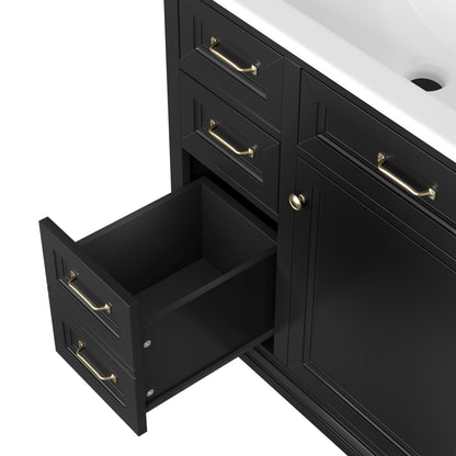 36-Inch Bathroom Vanity with Ceramic Sink Top, 4 Drawers and 1 Soft-Close Door