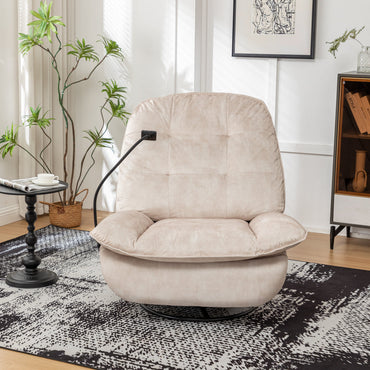 Ivory Gold-Stamped Velvet Recliner – Swivel Glider, 150° Recline & Detachable Phone Holder