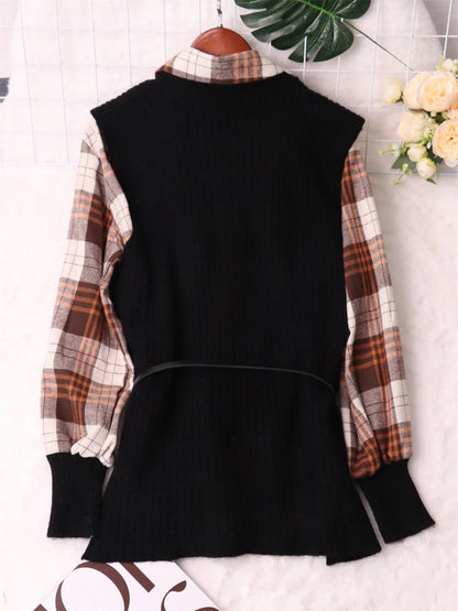 Plaid Long Sleeve Sweater Dress