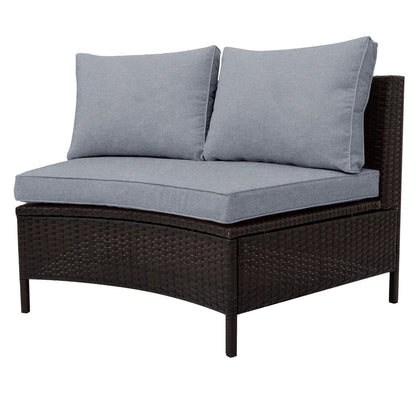 Outdoor Sectional Set PE Rattan Steel Gray Half Moon 5 Piece 350 LB