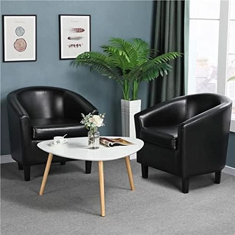 Black Synthetic Leather Barrel Armchairs With Cushions