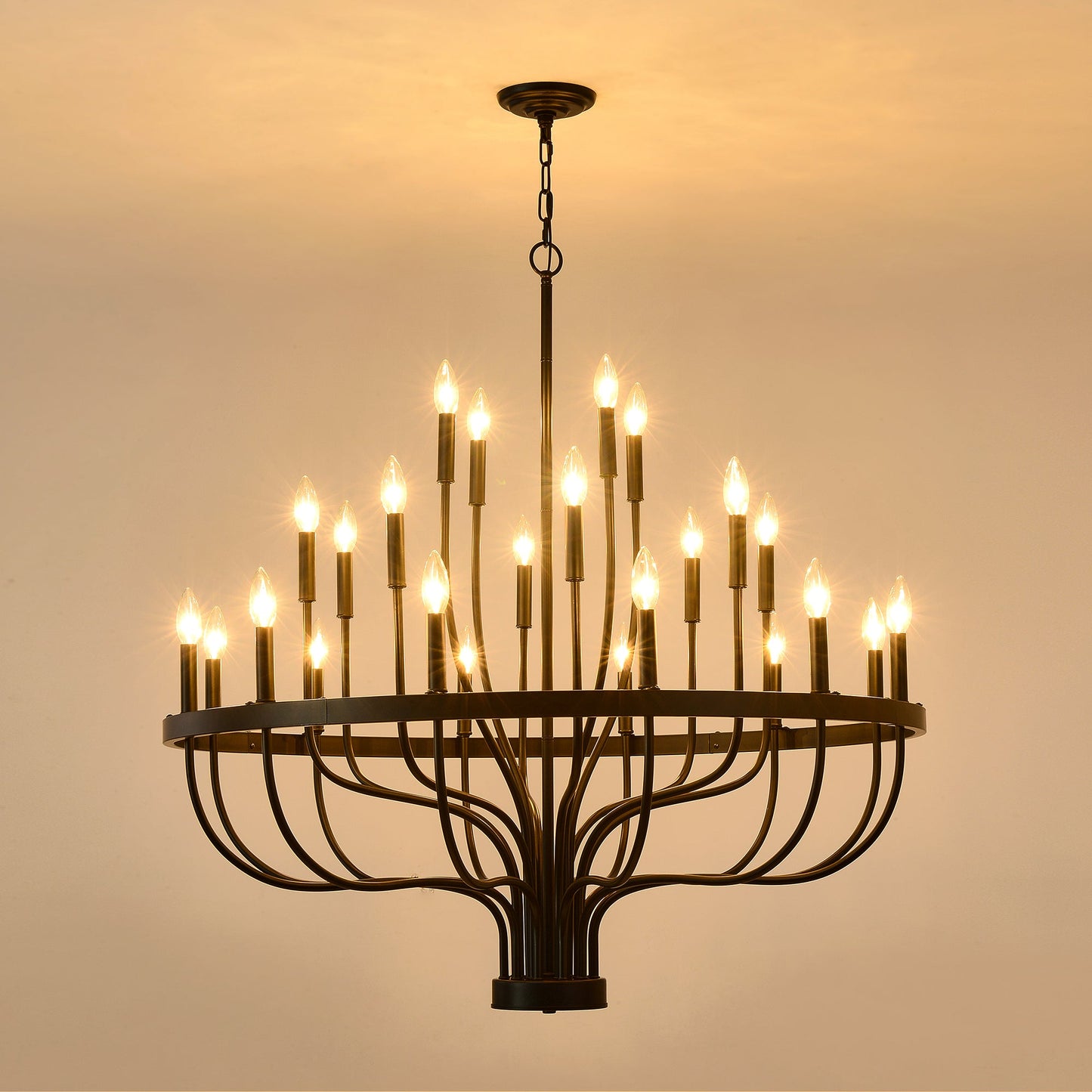 Chandelier 36-Light Black Industrial Iron Candle Farmhouse Pendant