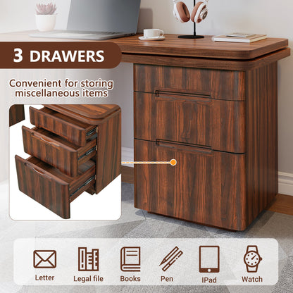 90' Modern L Shaped Desk in Walnut with 3 Drawers,360deg Wood Rotating Desk,Exe...