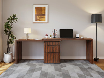 90' Modern L Shaped Desk in Walnut with 3 Drawers,360deg Wood Rotating Desk,Exe...