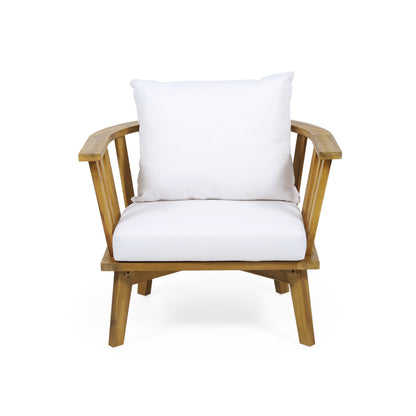Outdoor Club Chair Acacia Wood White Water-Resistant Cushion 32x27x25.5 In