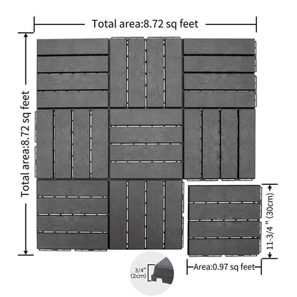Outdoor Deck Tiles Composite Dark Gray 12" Interlocking Pack 9